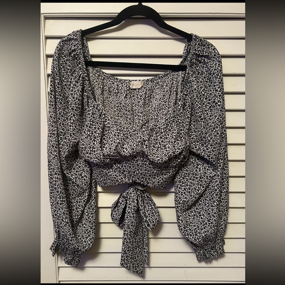 Altar’d State Floral Tie Back Crop Blouse Puff Sleeve Cottagecore Top Size L